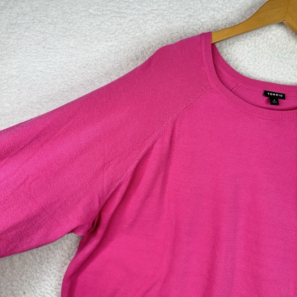 Torrid Hot Pink Lightweight Sweater Long Raglan Sleeve Soft‎ Knit Valentine - Picture 3 of 10